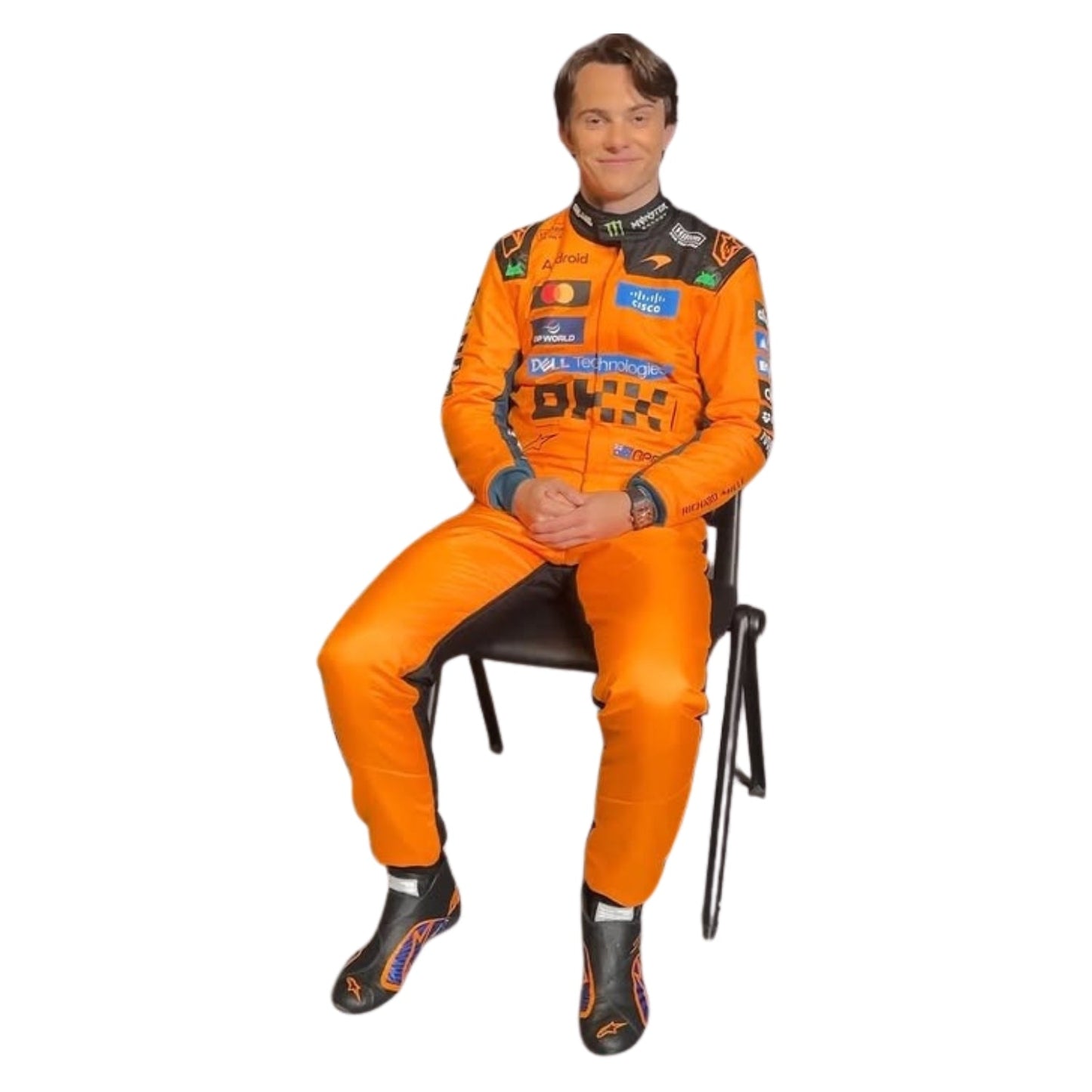 2026 F1 Racing Costume - Worn by Oscar Piastri Sitting on A Chair  - Team McLaren
