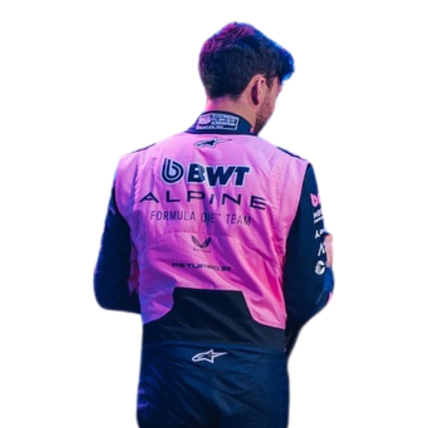Back View Of 2026 F1 Racing Costume – Worn by Pierre Gasly & Franco Colapinto - Team Alpine