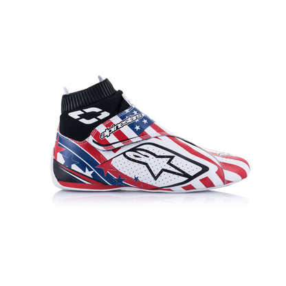 Alpinestars Supermono v2 Grand Prix Racing Shoe with American flag design and logo on a white background