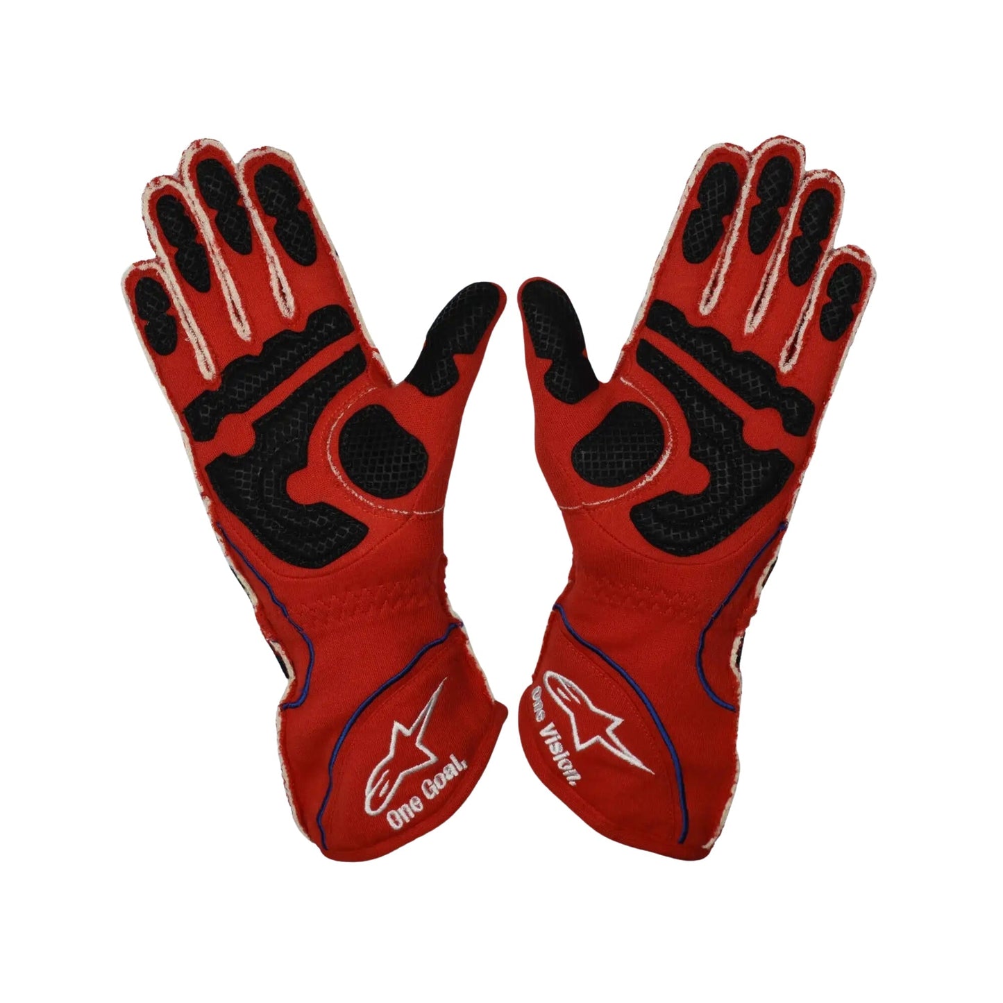 Red Danica Patrick 2008 IndyCar racing gloves with black accents on a white background