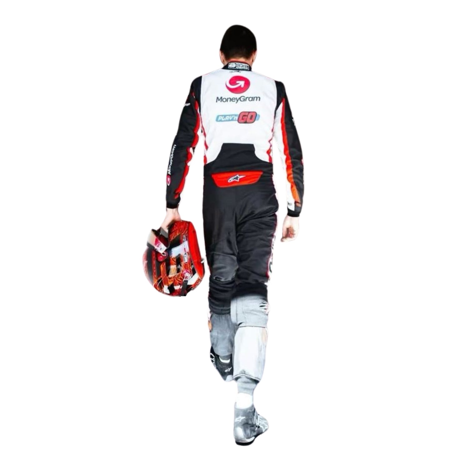 Esteban Ocon wearing a racing suit with visible branding on a white background