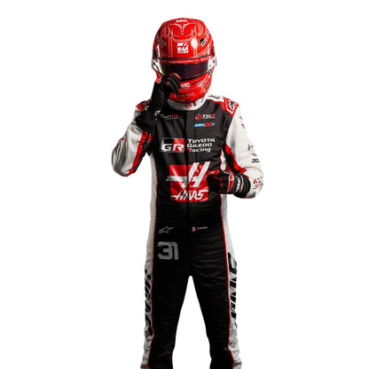 Esteban Ocon 2026 F1 Racing Suit Wearing Helmet