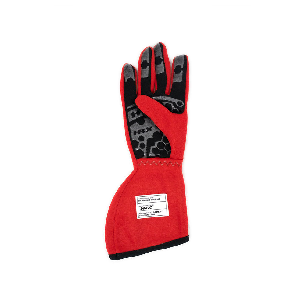 Red racing glove with black and gray accents on a white background