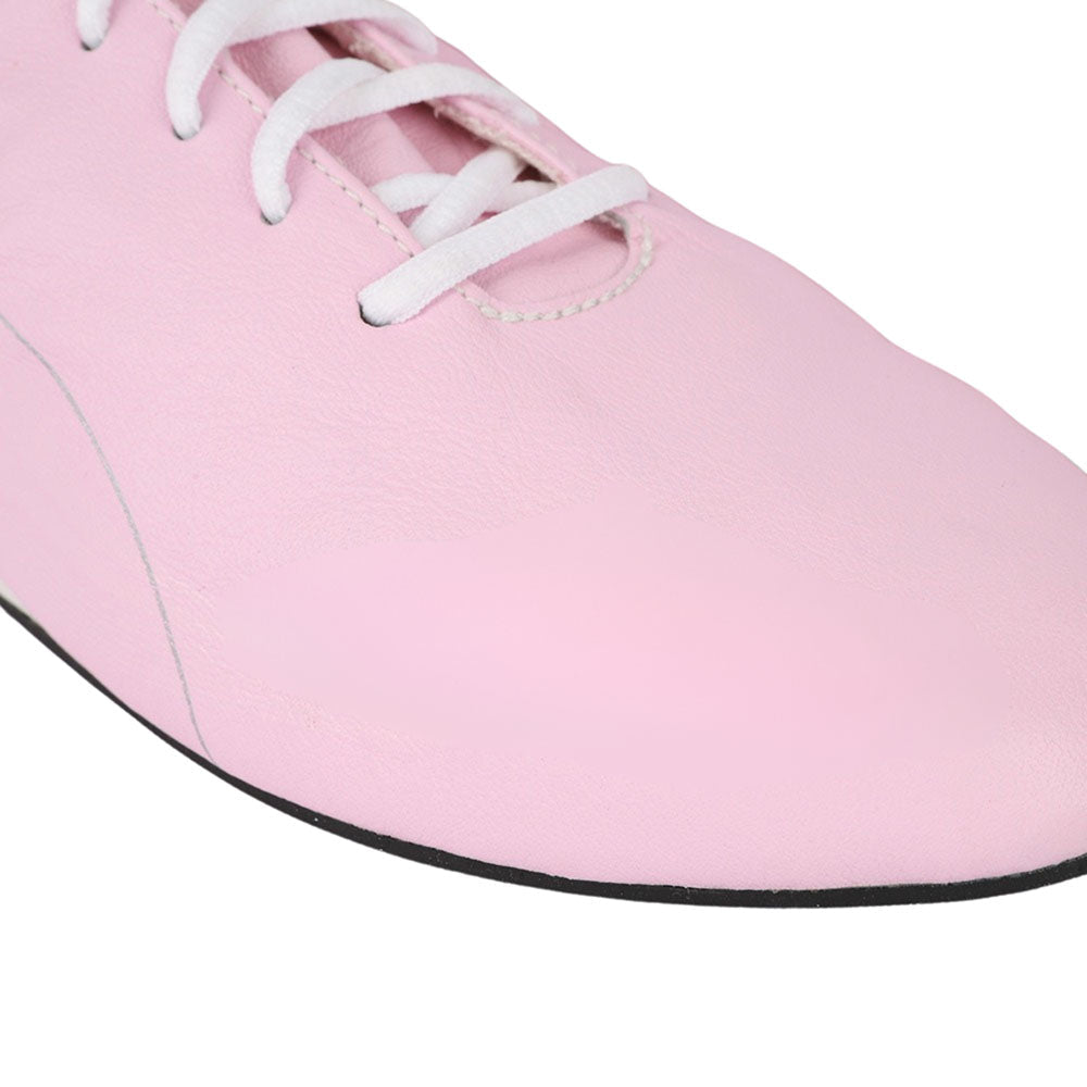 Close-up of a pink Lance Stroll 2019 F1 Racing shoe with white laces on a white background