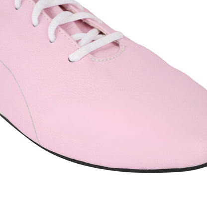 Close-up of a pink Lance Stroll 2019 F1 Racing shoe with white laces on a white background