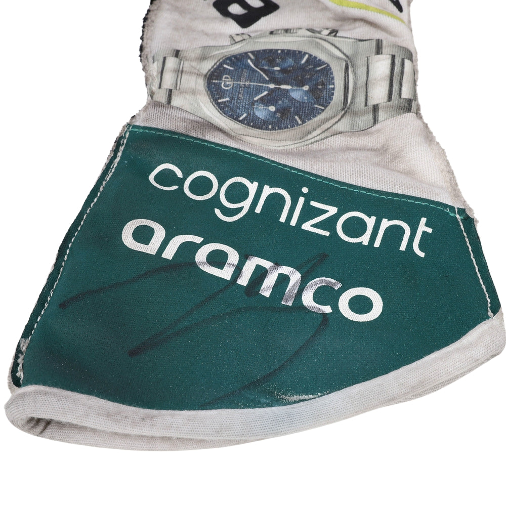 Watch on a Lance Stroll 2022 Dutch GP F1 Racing Glove with 'cognizant' and 'aramco' branding
