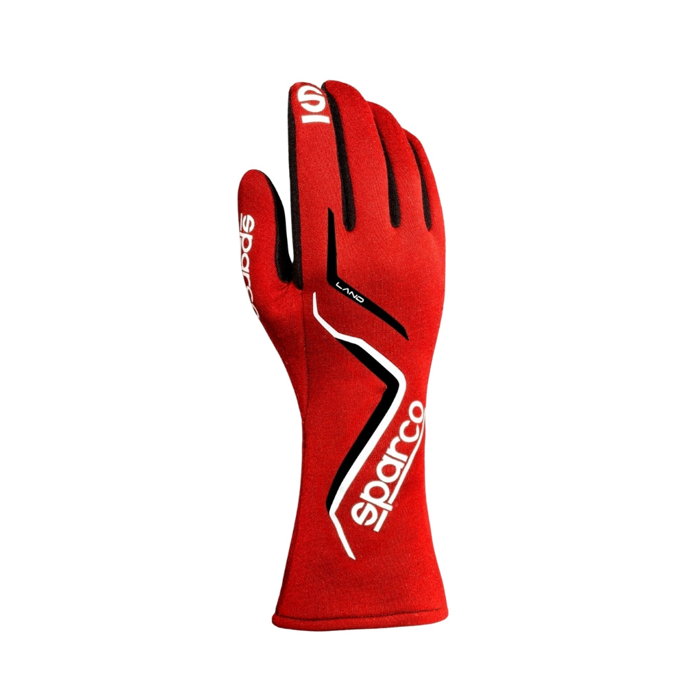 Red Land Sparco USA racing glove with Sparco branding on a white background