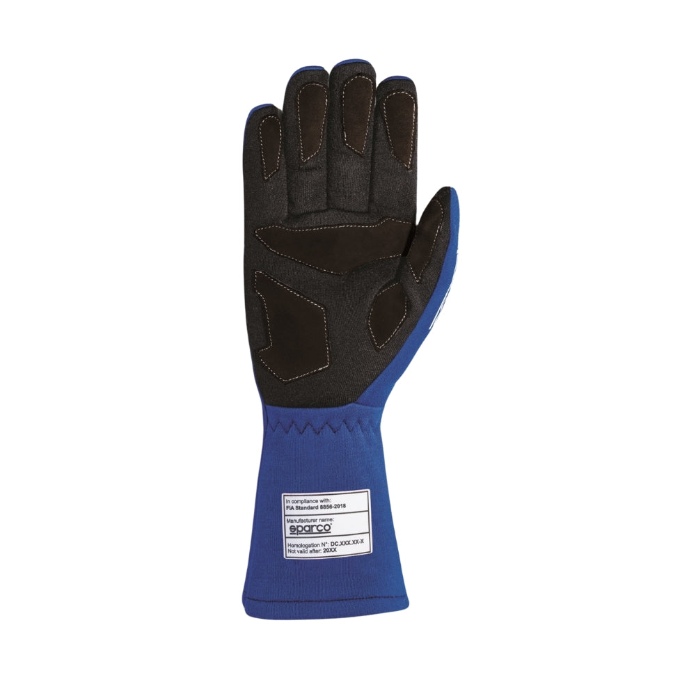 Blue and black Land Sparco USA glove with a visible brand label on a white background