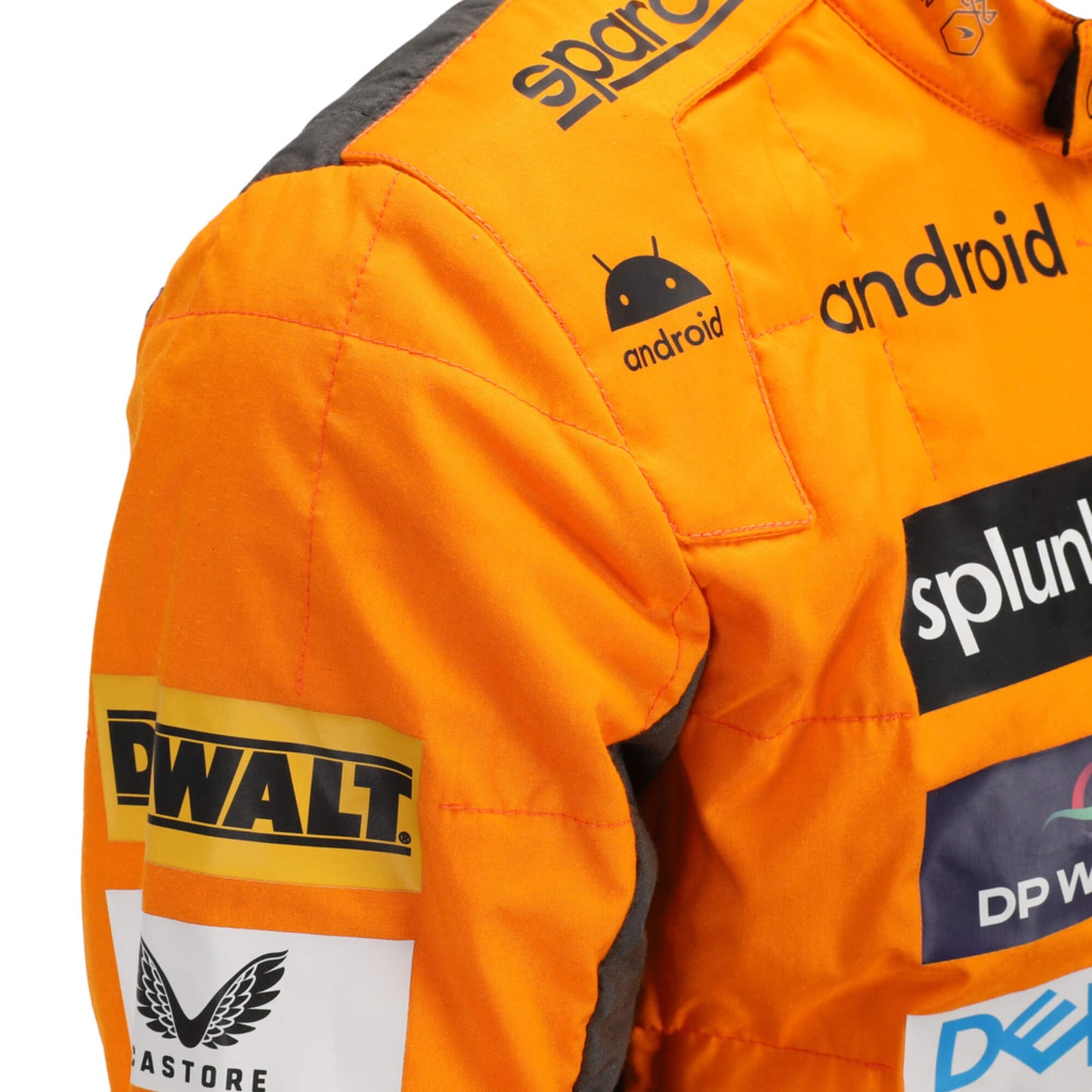 Close-up of Lando Norris's 2024 Formula 1 racing suit material, illustrating the high-quality fabric texture