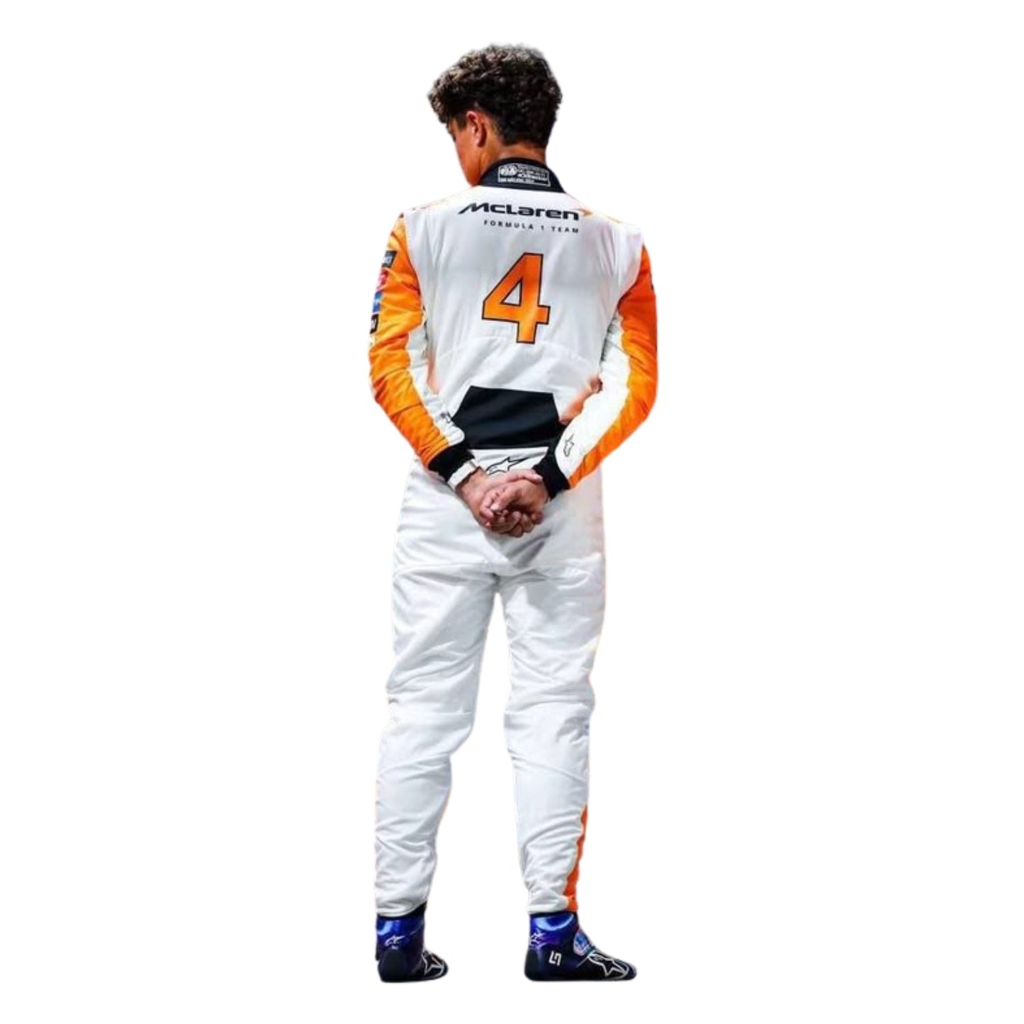 Lando Norris 2024 Singapore GP papaya racing suit back design featuring sponsor layout