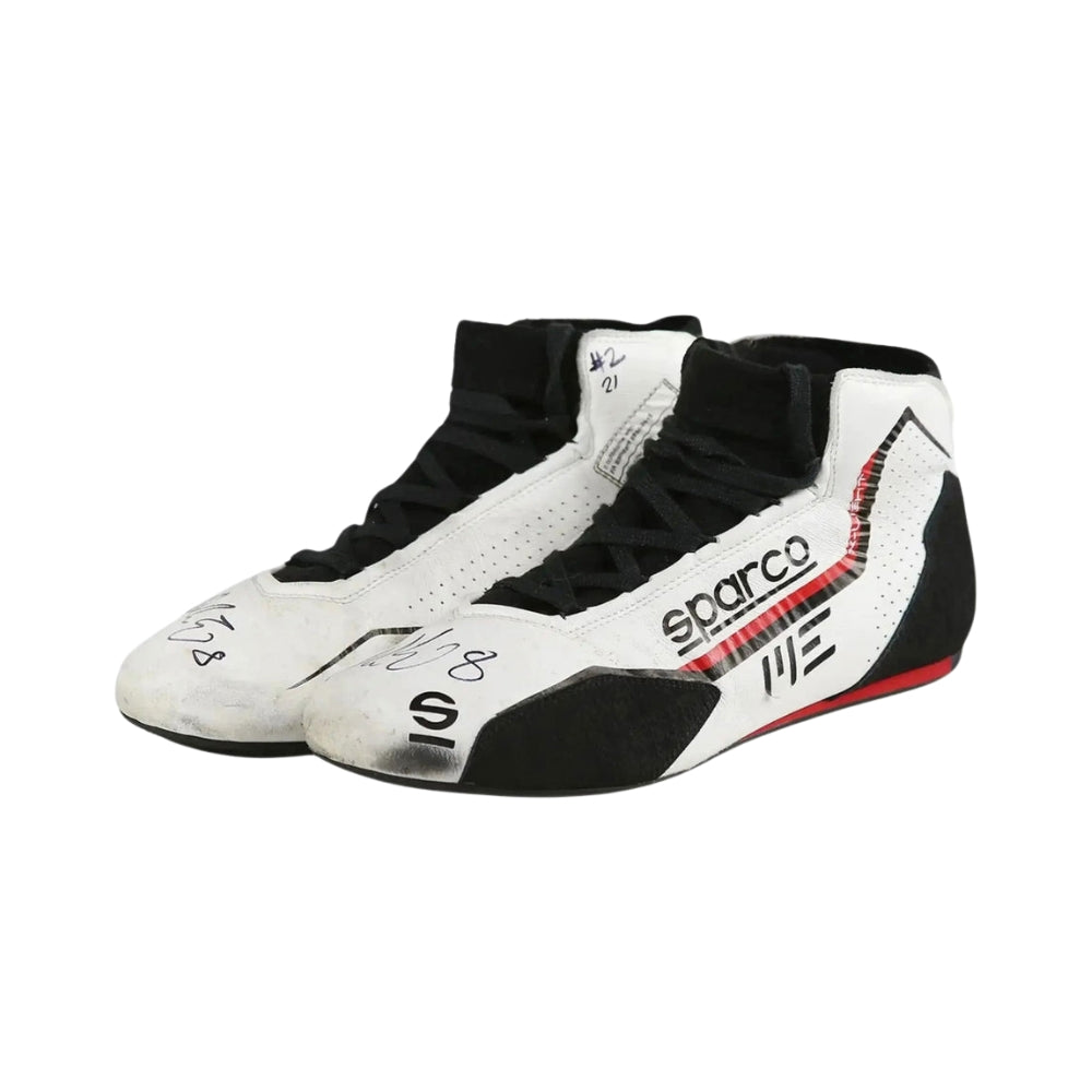 Pair of Sparco Marcus Ericsson 2021 Indy 500 Racing shoes on a white background