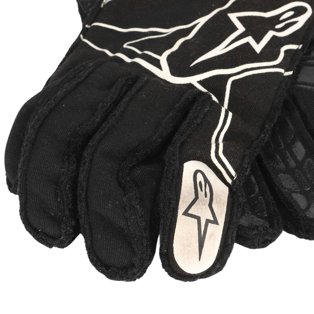 Black Nico Hulkenberg 2017 F1 racing glove with white logo on a white background