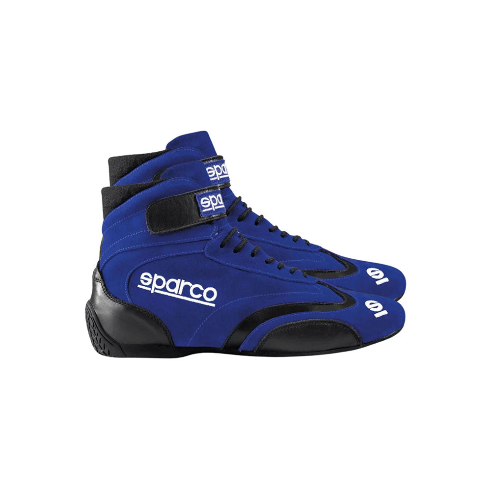 Blue SPARCO Top Kart Racing shoes with black soles on a white background