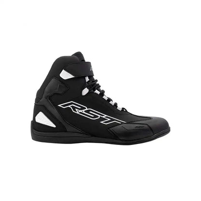 Black high-top Sabre Moto Racing boot with RST branding on a white background
