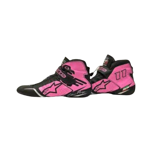 Pink and black Sergio Perez 2017 F1 Racing shoes on a white background