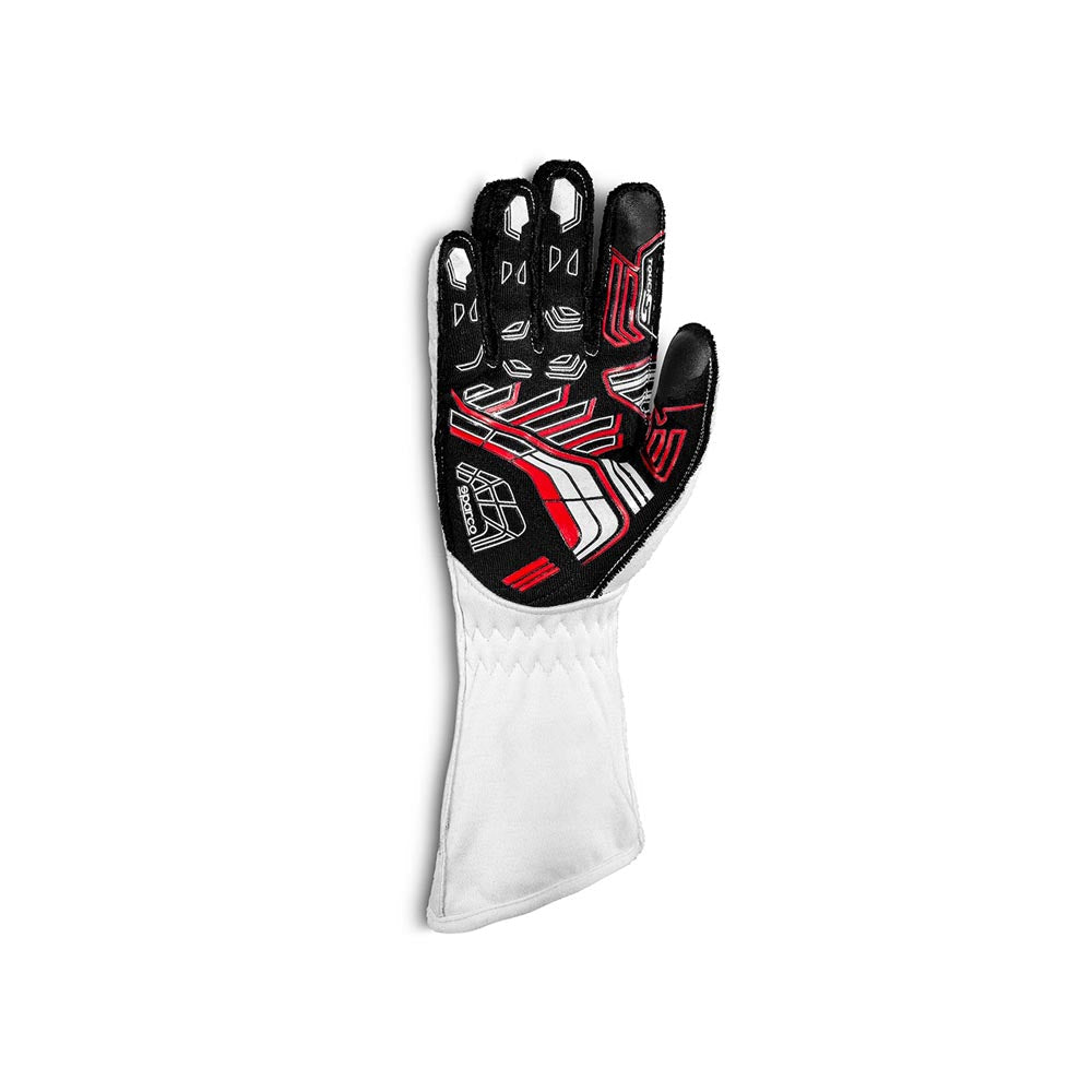 Sparco Arrow-K Black and white kart glove with red accents on a white background