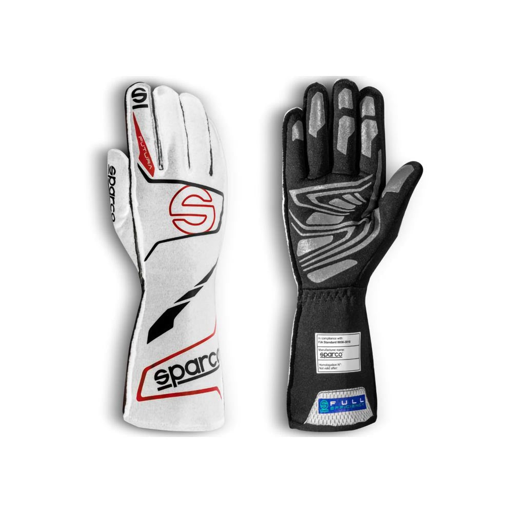 Pair of Sparco Futura racing gloves on a white background