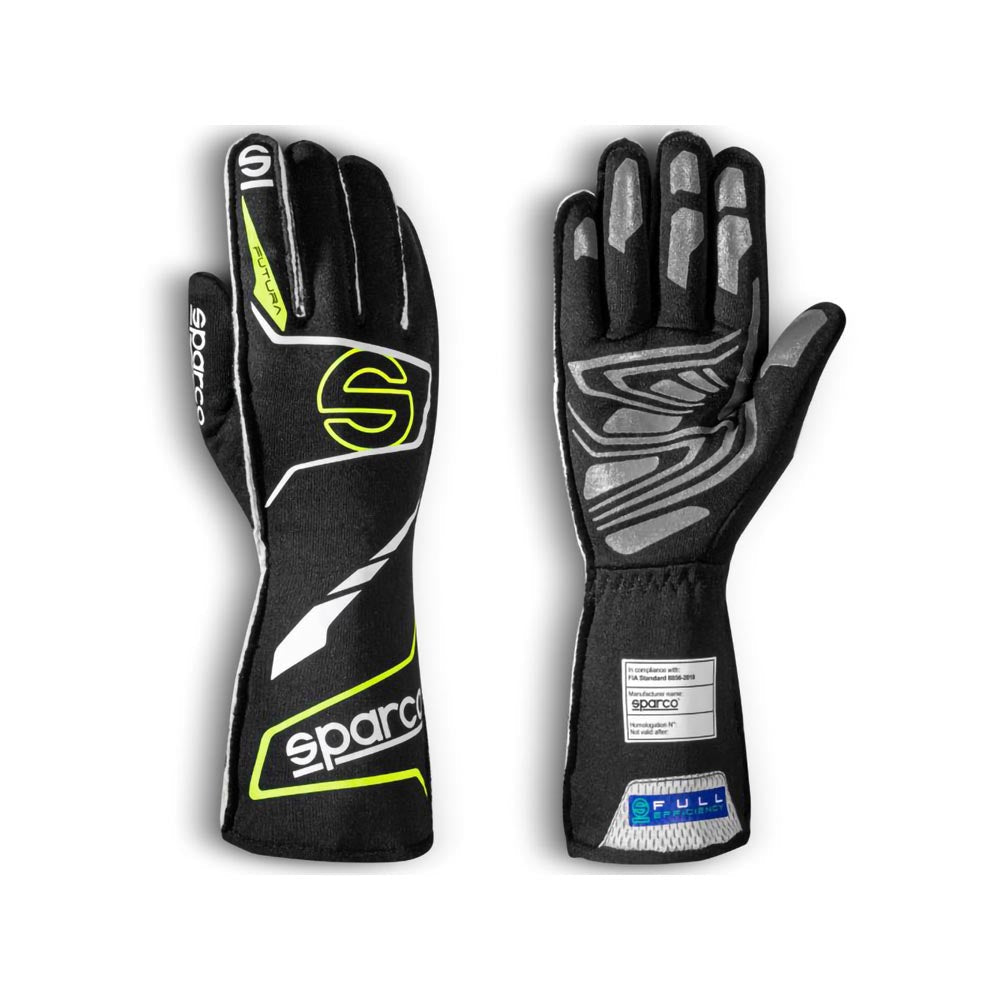 Pair of Sparco Futura racing gloves on a white background