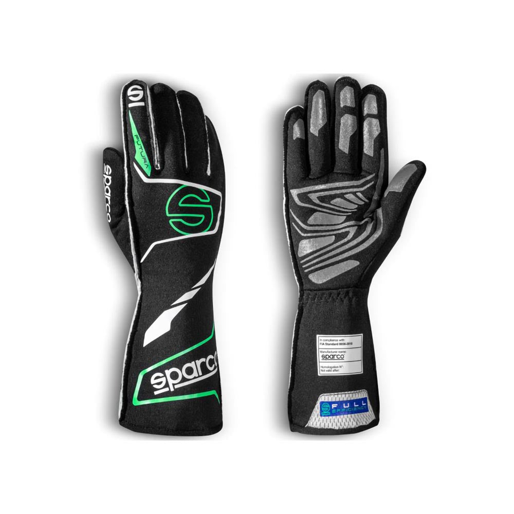 Pair of Sparco Futura racing gloves on a white background