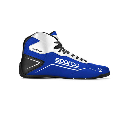Blue Sparco K-Pole Kart racing boot with white and black accents on a white background