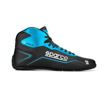 Black and blue Sparco K-Pole Kart racing shoe with 'Sparco' branding on a white background