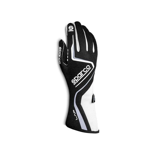 Black and white Sparco Lap Racing glove with 'Sparco' branding on a white background