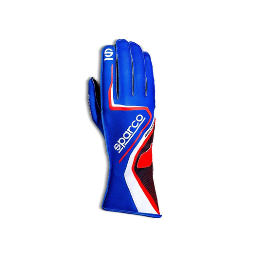 Sparco Record Blue kart racing glove with red and white accents on a white background