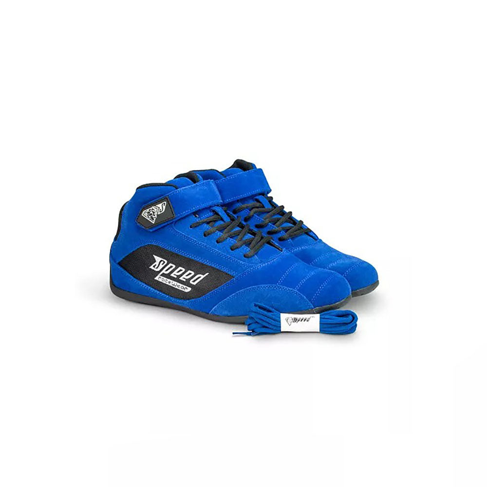 Blue high-top Speed Milan KS-2 Racing shoes with black laces on a white background