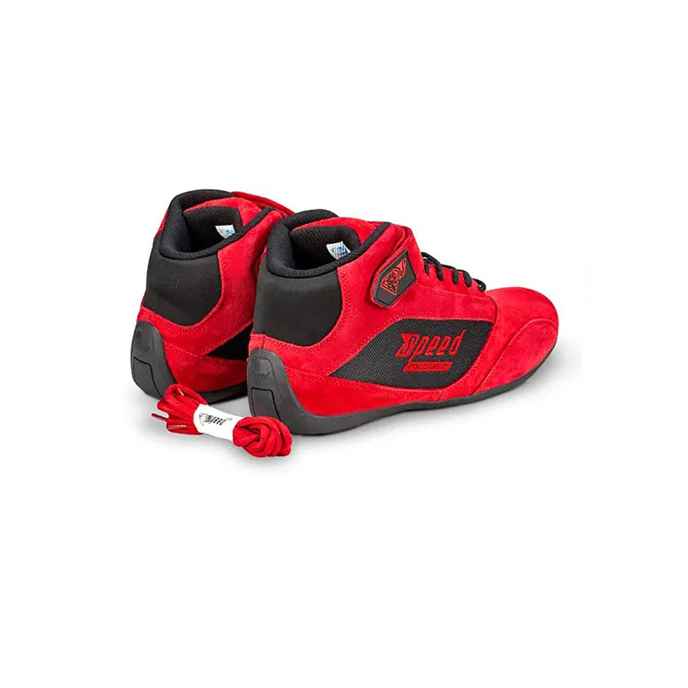 Red and black high-top Speed Milan KS-2 Racing shoes with a brand logo on a white background