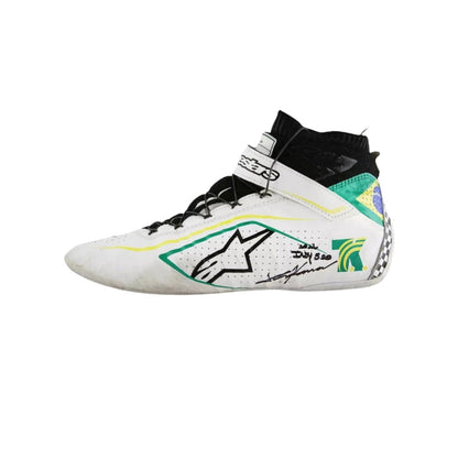 White Tony Kanaan Indy 500 2022 Chip Ganassi Racing shoe with a colorful design on a white background