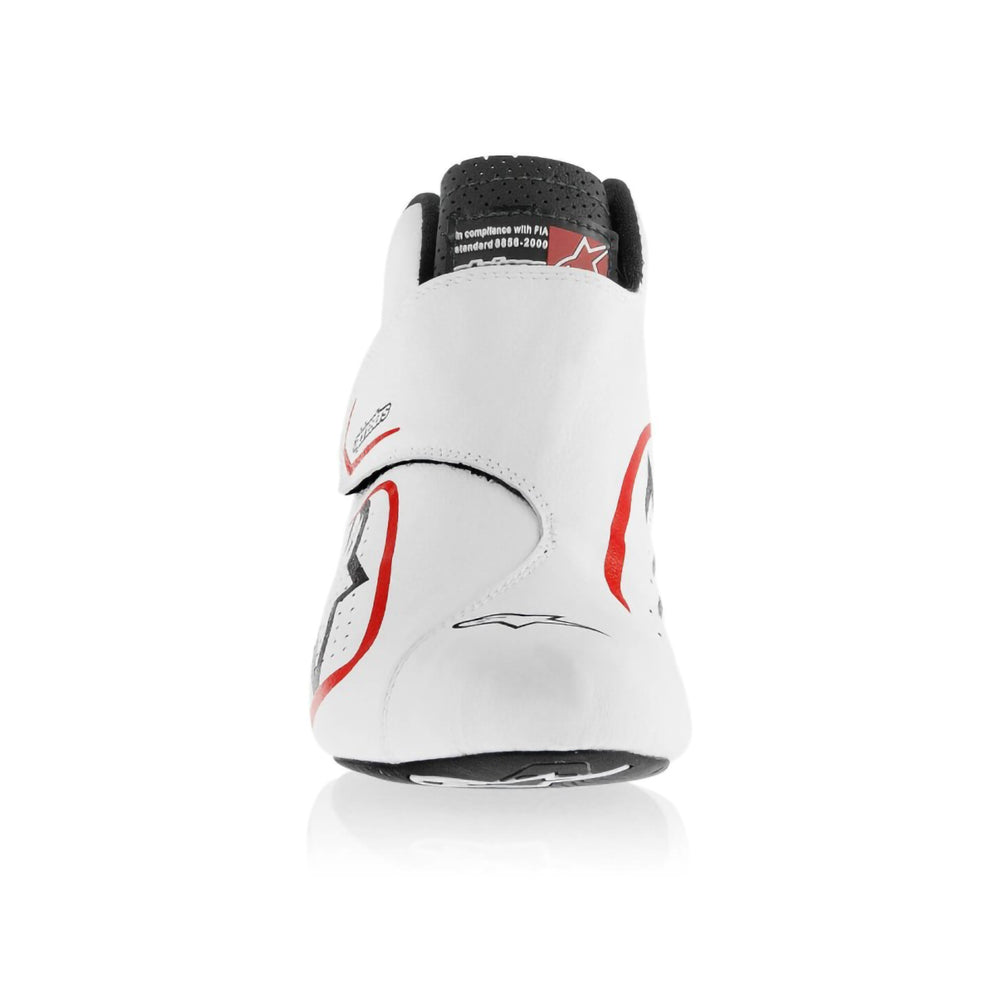 White high-top Yuki Tsunoda 2020 F1 Racing shoes with red accents on a white background