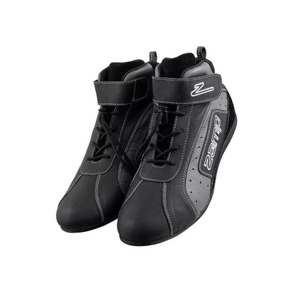 Black and gray high-top ZR-20 Kart Racing shoes with a brand logo on a white background