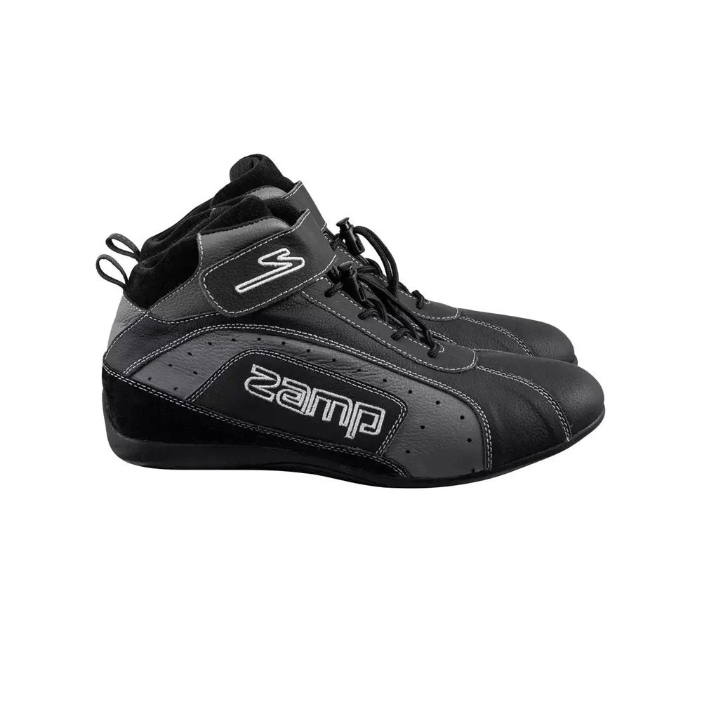 Black ZR-20 Kart Racing shoes with 'Zamp' branding on a white background