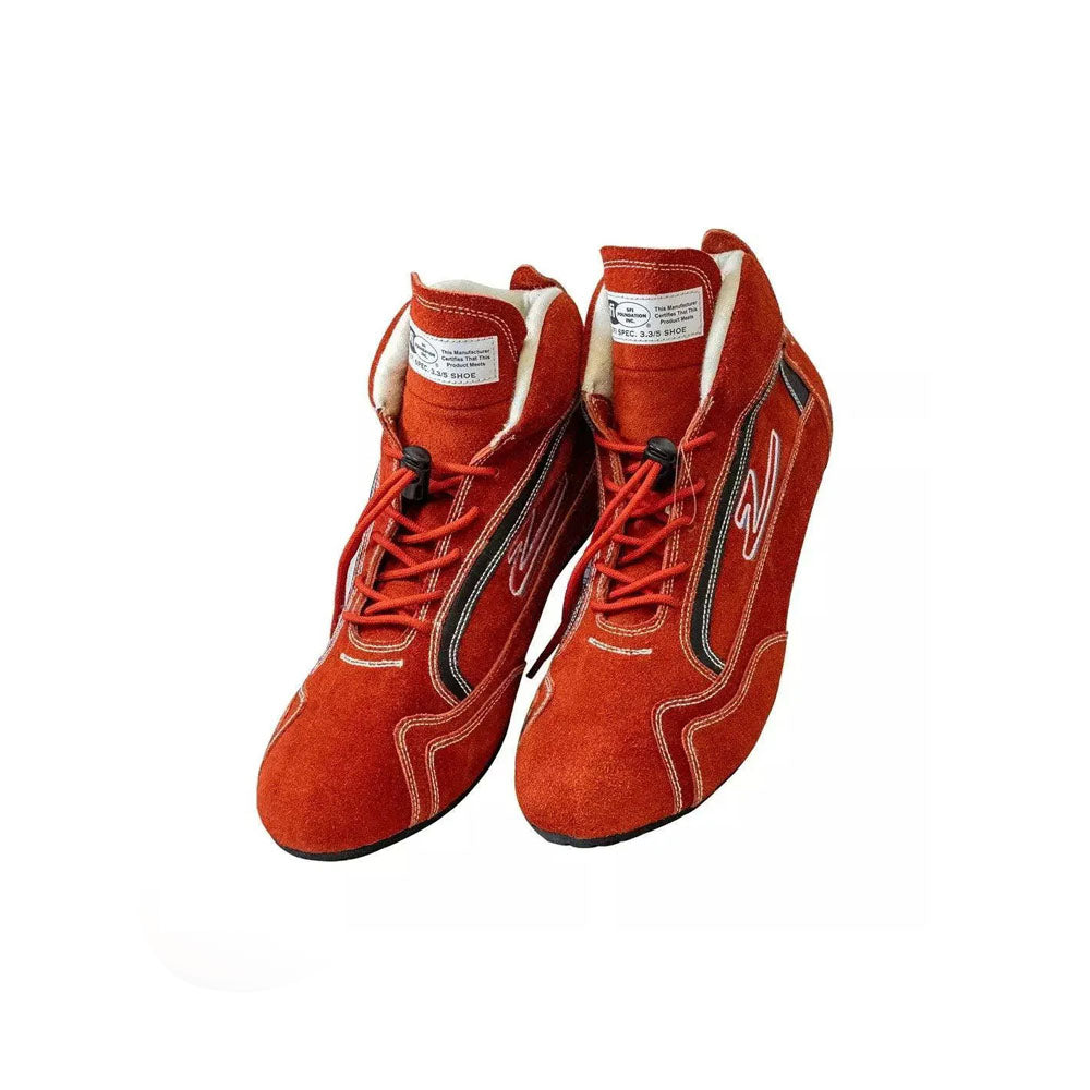 Pair of red ZR-30 Kart Racing shoes on a white background