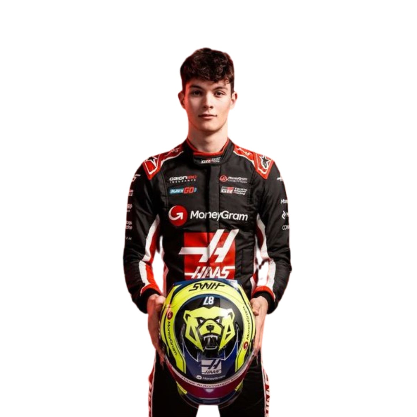 Oliver Bearman 2025 Haas F1 Racing Suit Detail Shot, Embroidered Sponsor Logos and Team Colors