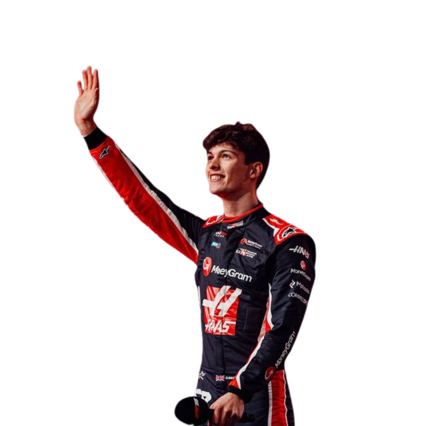 Right Side profile of Oliver Bearman showcasing the sleek design and fit of his 2025 racing suit.
